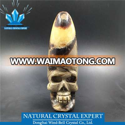 Natural Septarian Crystal Skull Turtle Quartz Hand Carved Stone Skull For Sale