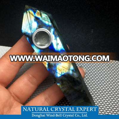 Wholesale natural crystal quartz labradorite crystal point wand smoking pipe