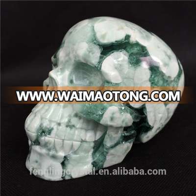 Beautiful Hand Carved Green Quartz Life Size Crystal Skull For Sale