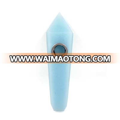 Wathet Moonstone Crystal Smoking Pipe Pastel Blue Weed Smoking Pipes Wholesale For Gift